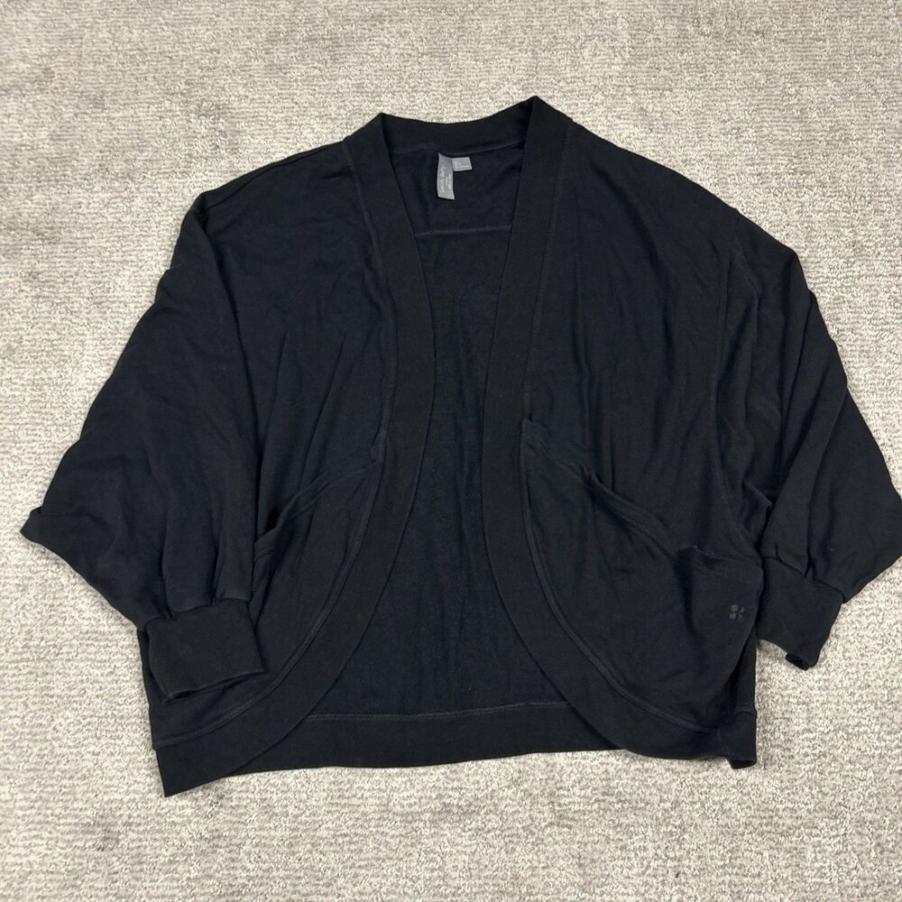 Sweaty Betty Cora Cardigan Womens 12 SB8086 Black 100% Cotton Pockets Sweatshirt